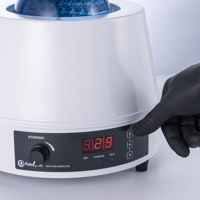 Колбонагреватель с магнитной мешалкой 1000 мл, цифровое управление, датчик температуры, нагрев до 300°C, Лаборио HMSC-1000
