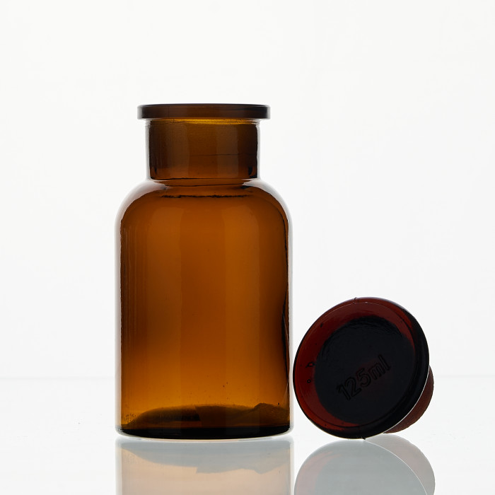 Склянка для реактивов СТШ-250 из темного стекла с широкой горловиной и притертой пробкой 250 мл