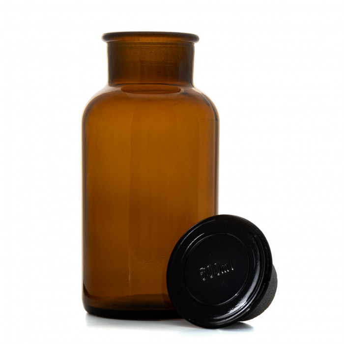 Склянка для реактивов СТШ-500 из темного стекла с широкой горловиной и притертой пробкой 500 мл