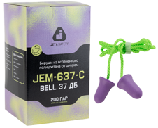 JEM-637-C Беруши противошумные из вспененного пенополиуретана Bell 37дБ с соединительным шнуром в индивидуальной упаковке