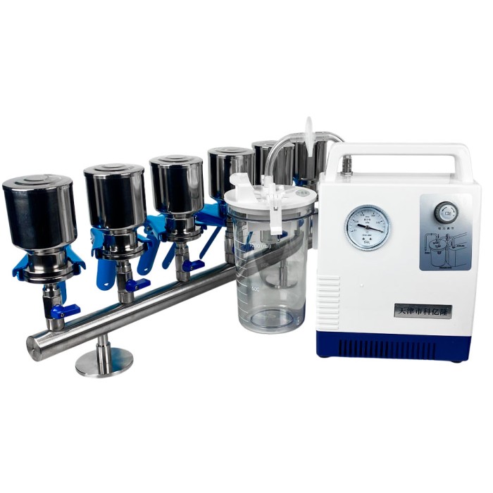 Прибор вакуумного фильтрования Stegler ПВФ-47-6 (нерж. сталь, воронка 47 мм, 6х250 мл, насос c колбой-ресивером)