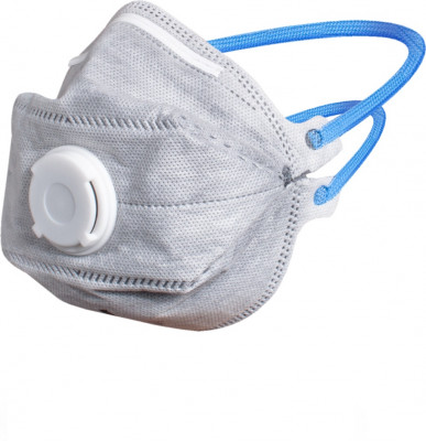 Полумаска фильтрующая для защиты от аэрозолей, трехпанельная складная, класс защиты FFP2 NR D, с клапаном выдоха, угольным фильтром, в пакете 10 шт JM