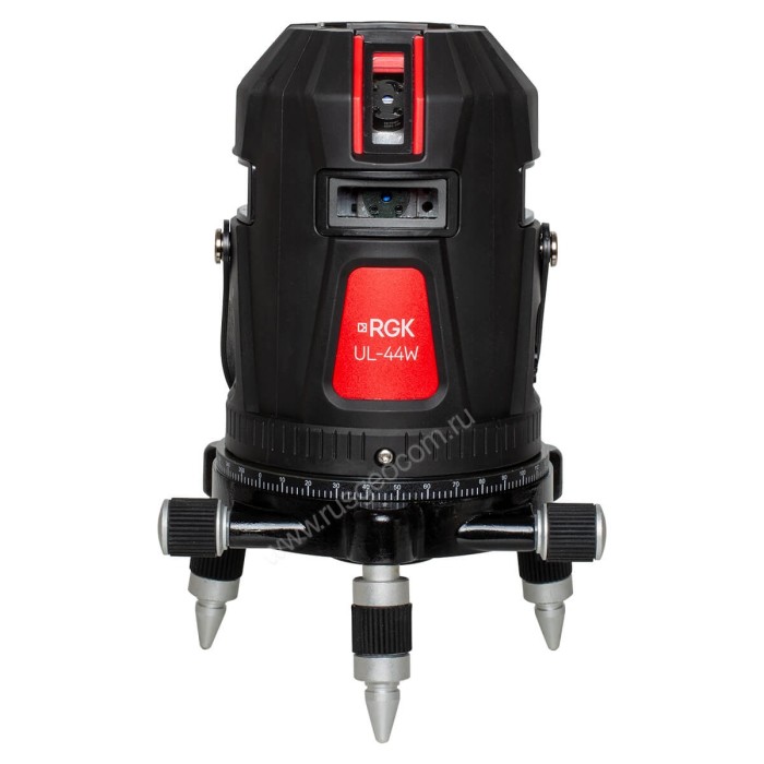 Комплект: лазерный уровень RGK UL-44W Black с калибровкой + штанга-упор приемник рейка