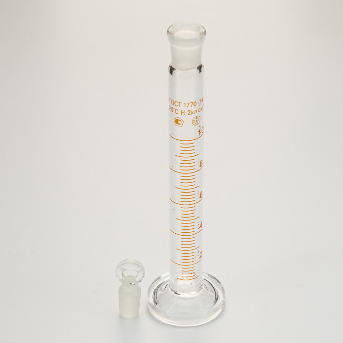 Цилиндр 10 мл (мерный: исполнение 2 - с пришлифованной пробкой, на стеклянном основании), 2-10-2