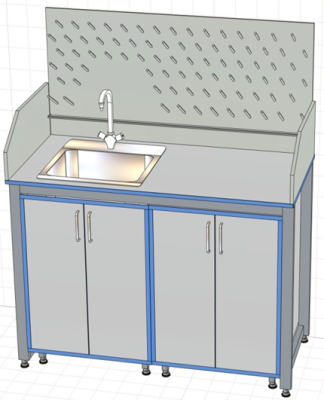 Стол-мойка лабораторный (раковина из нержавеющей стали) ПР.МЛН.130.60.90.П16 в комплекте с сушилкой