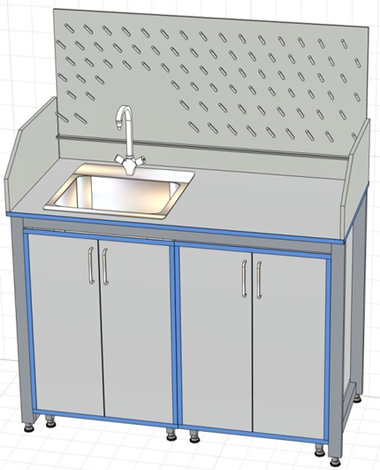 Стол-мойка лабораторный (раковина из нержавеющей стали) ПР.МЛН.130.60.90.П16 в комплекте с сушилкой