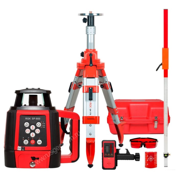Комплект: ротационный нивелир RGK SP-800 с калибровкой + штатив RGK SH-170 рейка RGK LR-2
