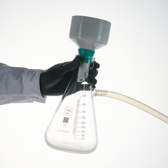 Набор для вакуумного фильтрования на 1000 мл (Бунзена 1000 мл, Бюхнера 130 мм, прокладка, фильтр белая лента 12,5 см, трубка 2 метра 8 мм)