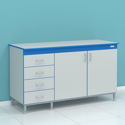 Стол сервисный на опорной тумбе с выдвижными ящиками и дверцами СТ.ССДЯ.150.60.90 Л