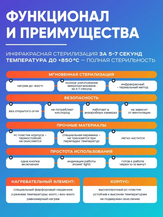 Стерилизатор электрический микробиологических петель, игл, инструментария, инфракрасный, d=14 мм, Лаборио DS-900
