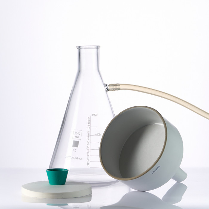 Набор для вакуумного фильтрования на 5000 мл (Бунзена 5000 мл, Бюхнера 180 мм, фильтр белая лента 18 см, трубка 2 метра 10 мм)