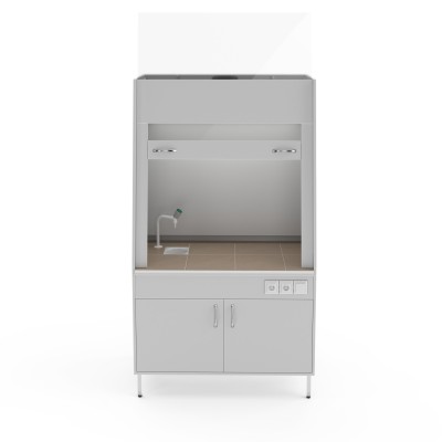 Вытяжной шкаф со столешницей из керам. плитки, с сантехникой и вытяжкой из нижней тумбы Теолаб ШВ-1200 КГ-С-В