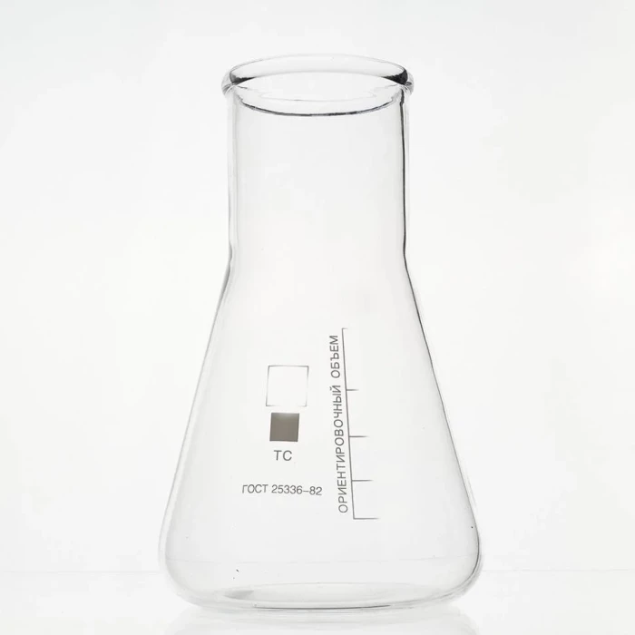 Колба коническая 200 мл (лабораторная: исполнение 2 - с цилиндрической горловиной, тип КН, термостойкая) КН-2-200-50 ТС