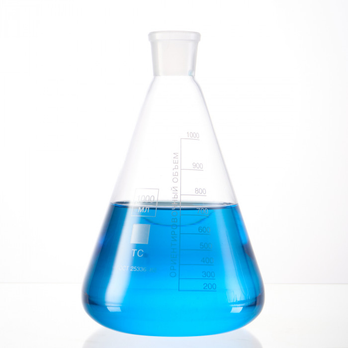 Колба коническая 1000 мл (лабораторная тип КН, исполнение 1 - со шлифом, термостойкая) КН-1-1000-29/32 ТС