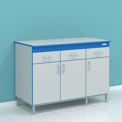 Стол сервисный на опорной тумбе с выдвижными ящиками под столешницей и дверцами СТ.ССК.120.60.90 HPL16