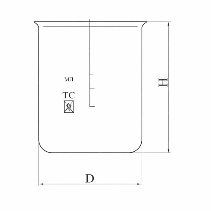 Стакан лабораторный низкий 2000 мл, Н-2-2000 ТС с градуировкой