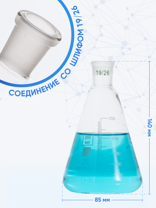 Колба коническая 250 мл, КН-1-250-19/26 ТС