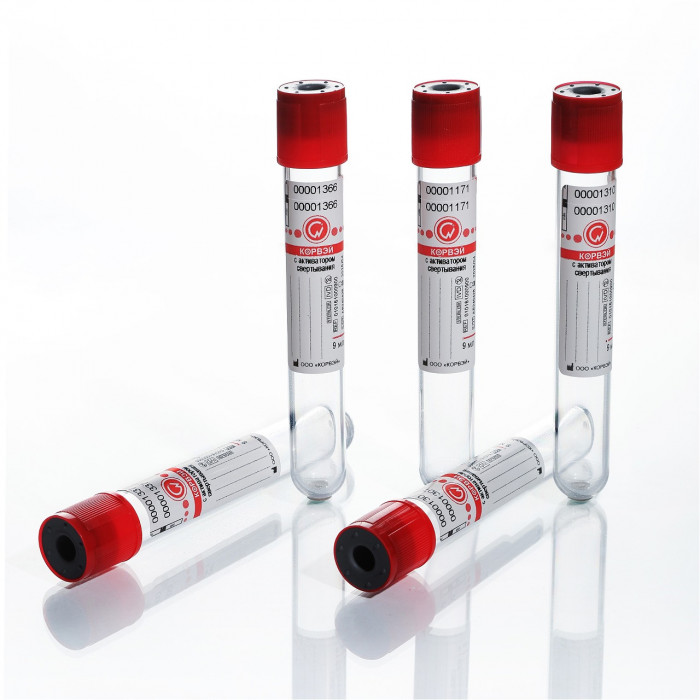 Пробирка вакуумная без наполнителей (для взятия венозной крови), 9 мл, 16х100 мм, КОРВЭЙ