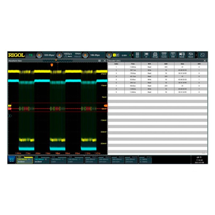 Опция анализа и запуска по шинам RS-232/UART I2C и SPI DS70000-EMBDA