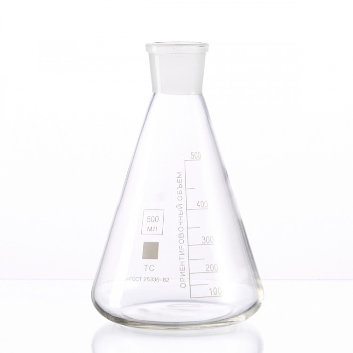 Колба коническая 500 мл (лабораторная тип КН, исполнение 1 - со шлифом, термостойкая) КН-1-500-29/32 ТС
