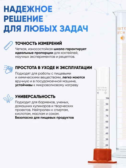 Цилиндр 250 мл (мерный: исполнение 3 - на полиэтиленовом основании), Цилиндр 3-250-2 (Алкомплект)
