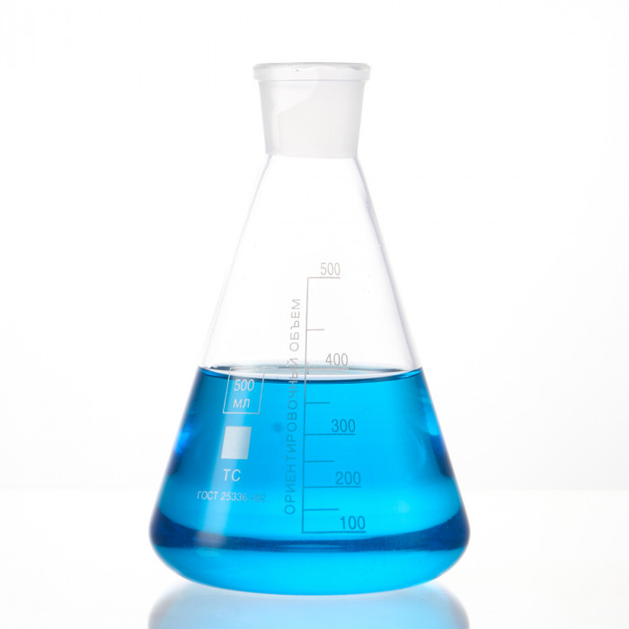 Колба коническая 500 мл (лабораторная тип КН, исполнение 1 - со шлифом, термостойкая) КН-1-500-45/40 ТС (Срок изготовления 60 дней)