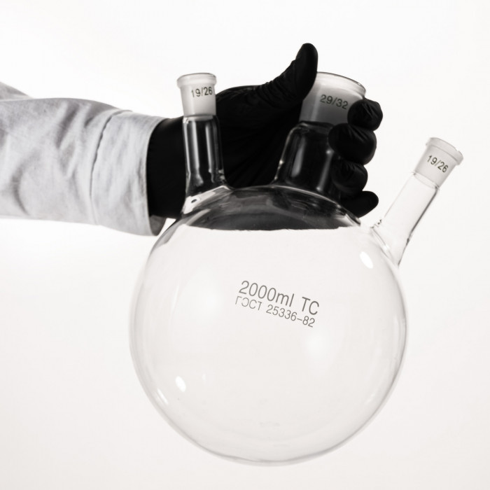 Колба трехгорлая 2000 мл, КГУ-3-1-2000-29/32-19/26-19/26 ТС