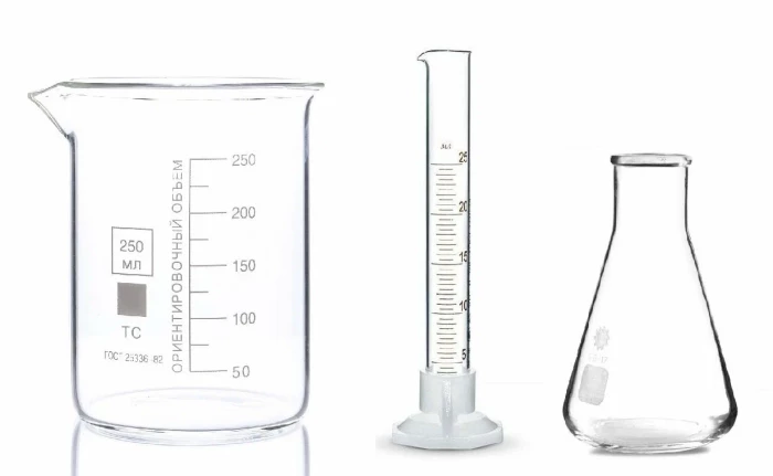 Набор лабораторной посуды: стакан Н-1-250, цилиндр 1-100-2, колба П-2-250-34