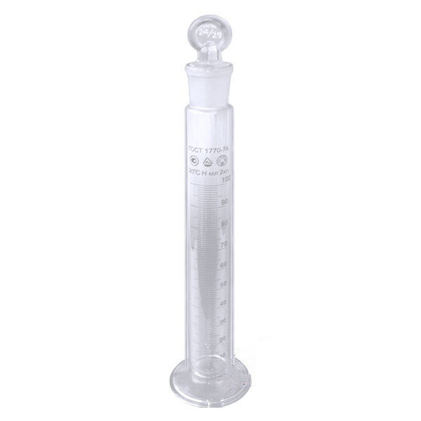 Цилиндр 1000 мл (мерный: исполнение 2 - с пришлифованной пробкой, на стеклянном основании), 2-1000-2