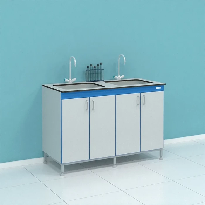 Мойка лабораторная с глухими дверцами и двумя чашами из полипропилена СТ.МЛ2П.130.60.90 ПП