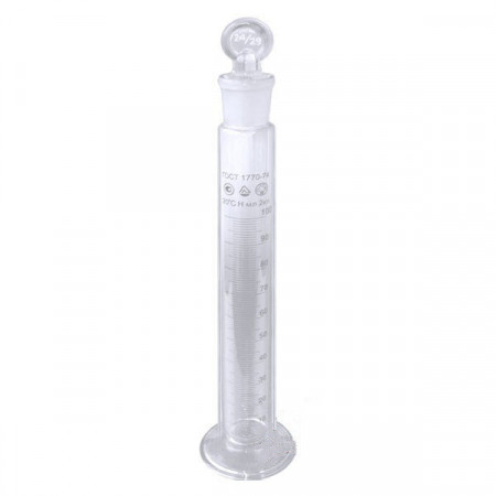 Цилиндр 500 мл (мерный: исполнение 2 - с пришлифованной пробкой, на стеклянном основании), 2-500-2