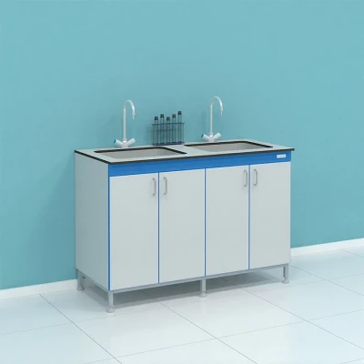 Мойка лабораторная с глухими дверцами и двумя чашами из полипропилена СТ.МЛ2П.130.60.90 HPL16