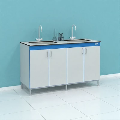 Мойка лабораторная с глухими дверцами и двумя чашами из полипропилена СТ.МЛ2П.150.60.90 HPL16