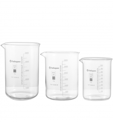 Набор лабораторных стаканов (тип Н, низкий с делениями и носиком, термостойкий) ТС 5000, 3000, 1000 мл