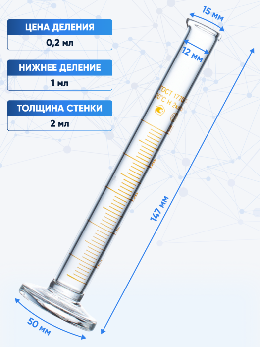 Цилиндр 10 мл (мерный: исполнение 1 - на стеклянном основании), 1-10-2, Лаборио