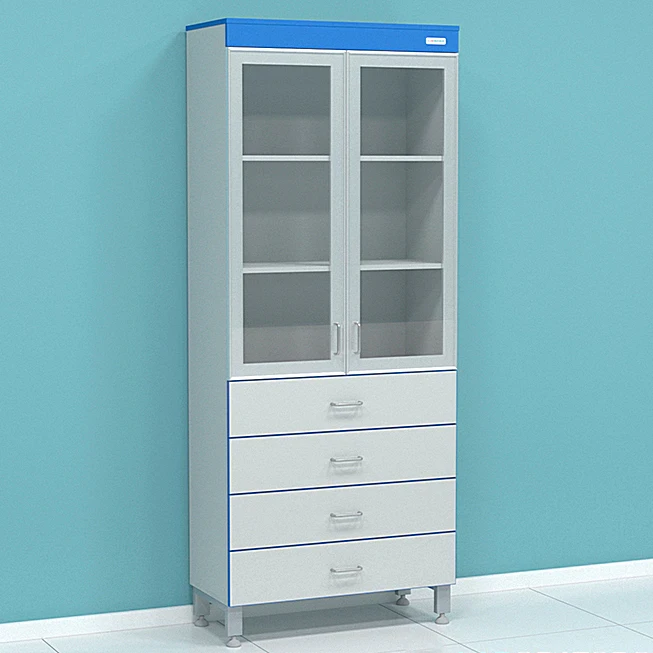 Шкаф лабораторный с ящиками и стеклянными дверцами СТ.Ш-АЛ.СЯ.80.40.197