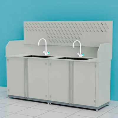 Стол-мойка кислотостойкий  с защитным экраном, сушильным стендом и смесителями ПП.МЛ2П.210.68.90