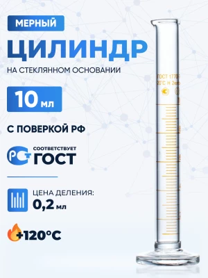 Цилиндр 10 мл (мерный: исполнение 1 - на стеклянном основании), 1-10-2