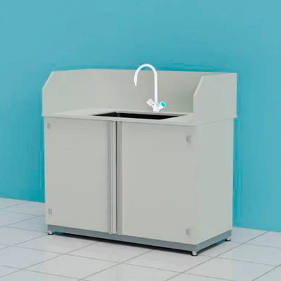 Стол-мойка кислотостойкий с защитным экраном и смесителем ПП.МЛП.126.68.90