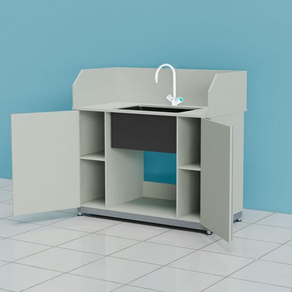 Стол-мойка кислотостойкий с защитным экраном и смесителем ПП.МЛП.126.68.90