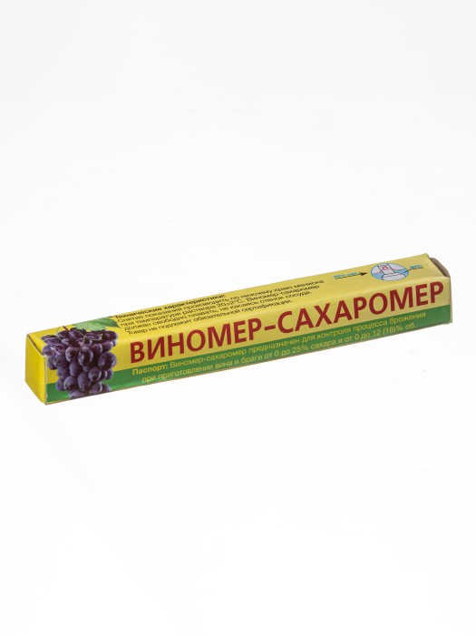 Виномер-сахаромер бытовой, длина 10,3 см, диаметр в широкой части 11 мм (сахар 0-25%, спирт 0-12(18)%)