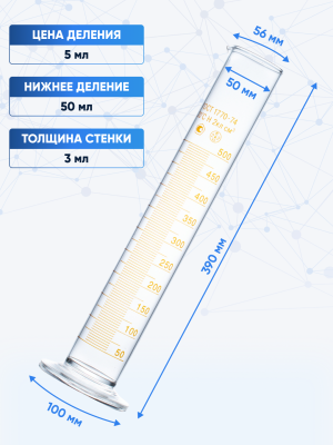 Цилиндр 500 мл (мерный: исполнение 1 - на стеклянном шестиугольном основании), 1-500-2, Лаборио