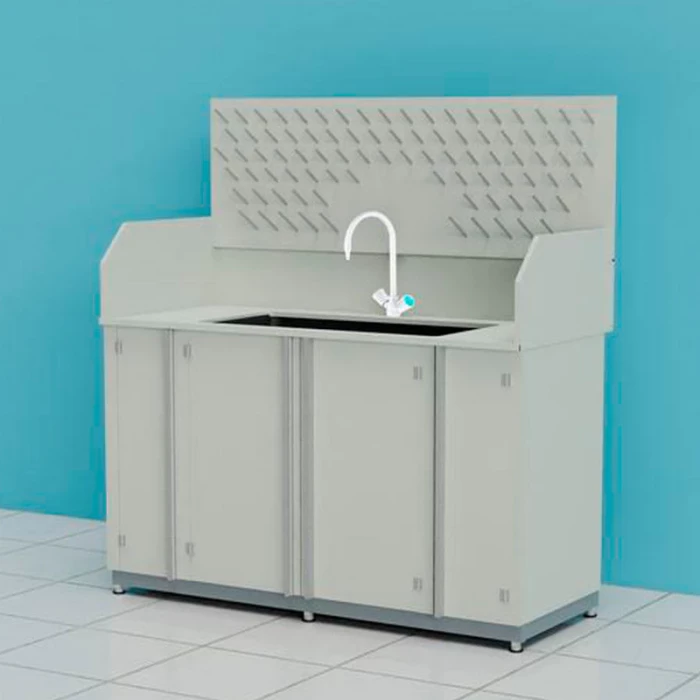 Стол-мойка кислотостойкий с защитным экраном, сушильным стендом и смесителем ПП.МЛП.150.68.90