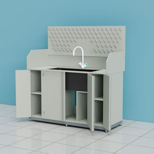 Стол-мойка кислотостойкий с защитным экраном, сушильным стендом и смесителем ПП.МЛП.150.68.90