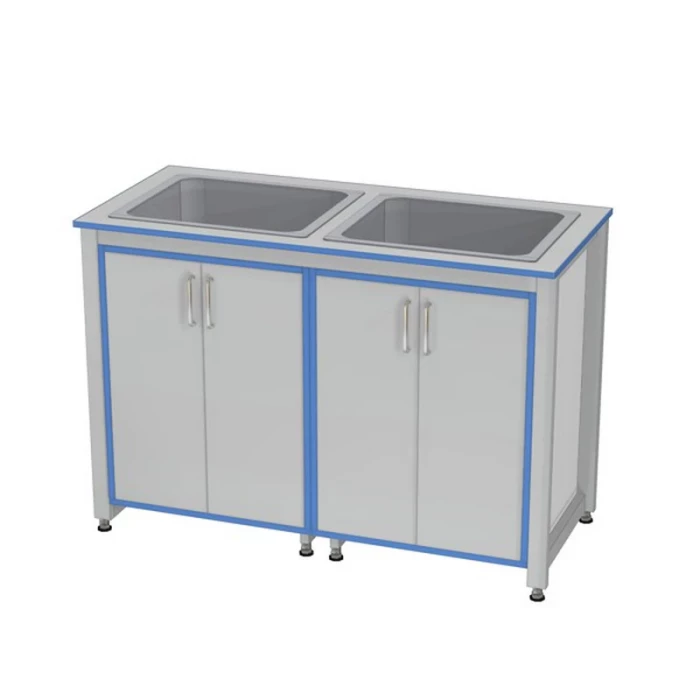 Стол-мойка лабораторный серии "Прагматик" (две раковины из нержавеющей стали) ПР.МЛ2Н.130.60.90.П16