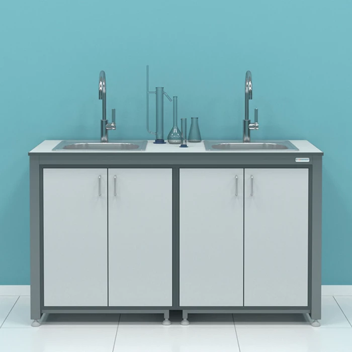 Стол-мойка лабораторный (две раковины из нержавеющей стали) ПР.МЛ2Н.150.60.90