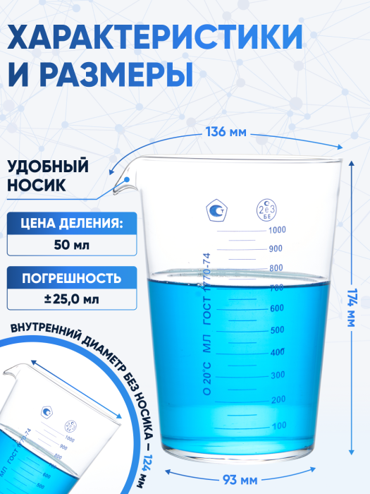 Мензурка лабораторная 1000 мл (Не внесена в ГРСИ)