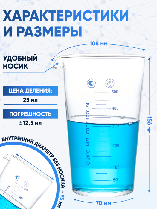 Мензурка лабораторная 500 мл (Не внесена в ГРСИ)