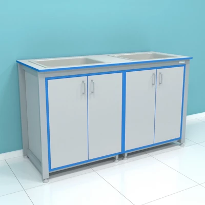 Стол-мойка лабораторный (две раковины из полипропилена) ПР.МЛ2П.150.60.90 ПП