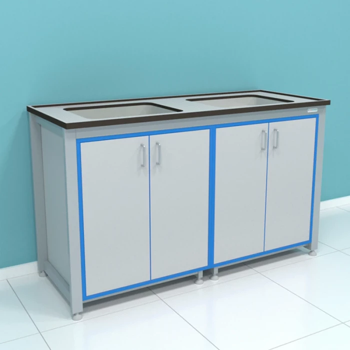 Стол-мойка лабораторный (две раковины из полипропилена) ПР.МЛ2П.150.60.90 HPL16